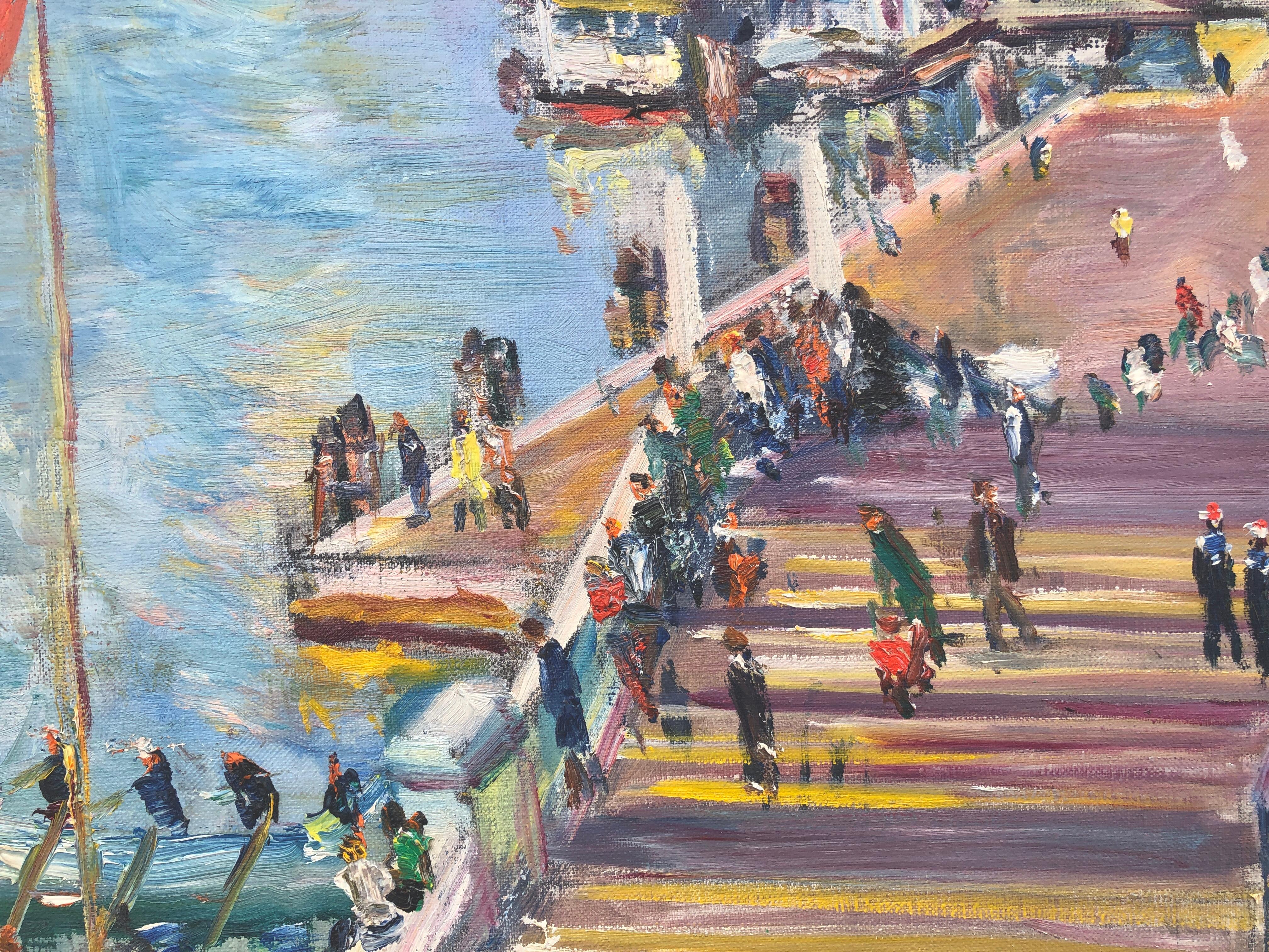 Venise Italie huile sur toile peinture paysage marin italien - Gris Landscape Painting par Simon Busom
