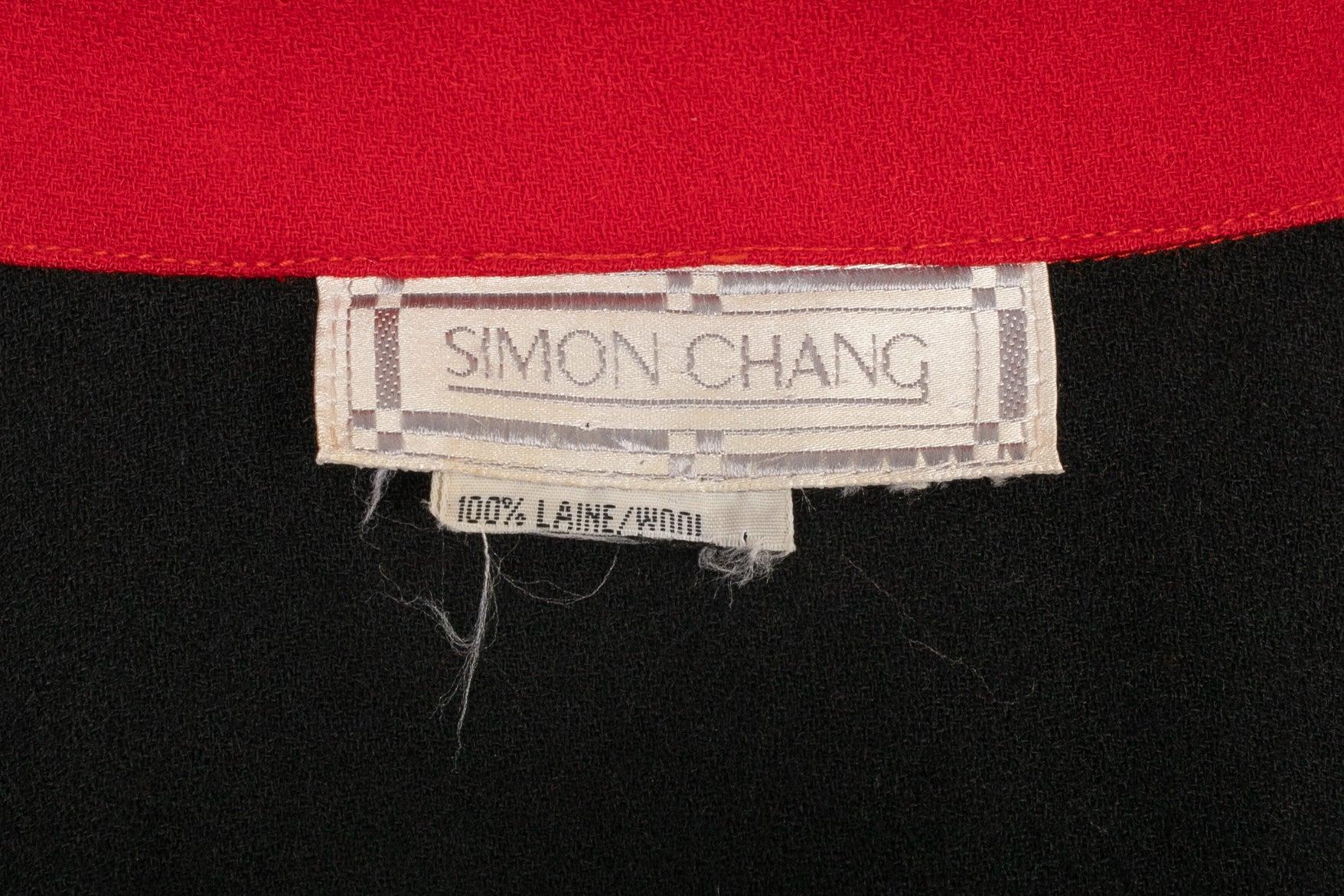 Simon Chang Black Wool Shirt-Style Coat/Cape For Sale 5