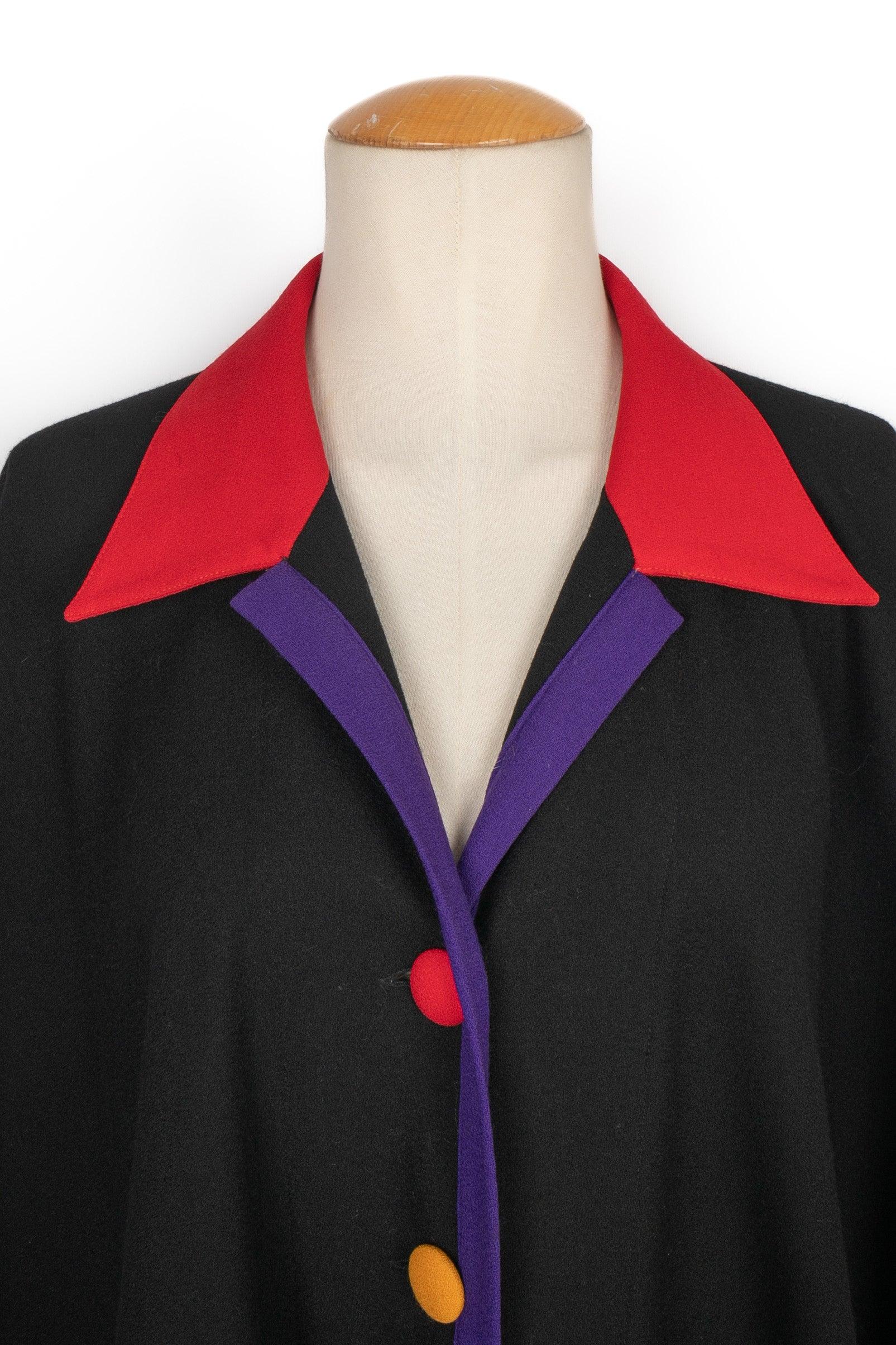 Simon Chang Black Wool Shirt-Style Coat/Cape For Sale 1