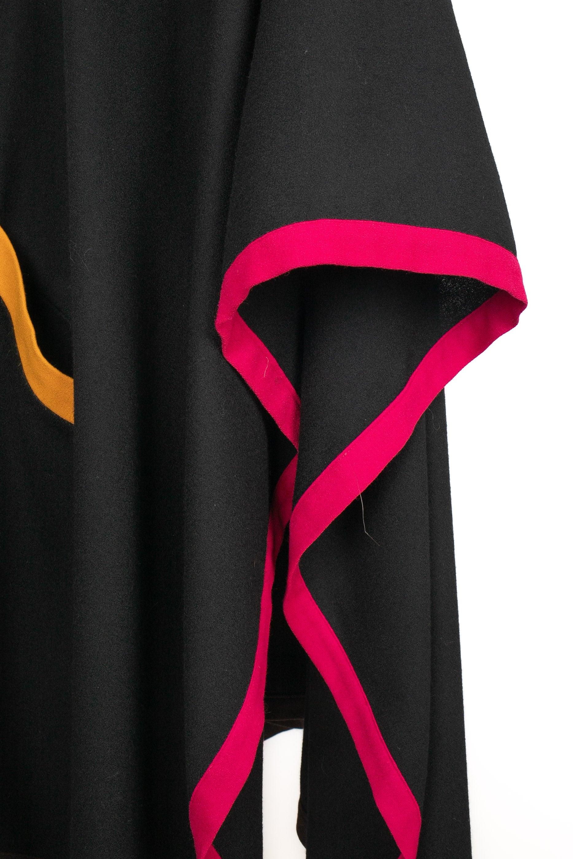 Simon Chang Black Wool Shirt-Style Coat/Cape For Sale 2