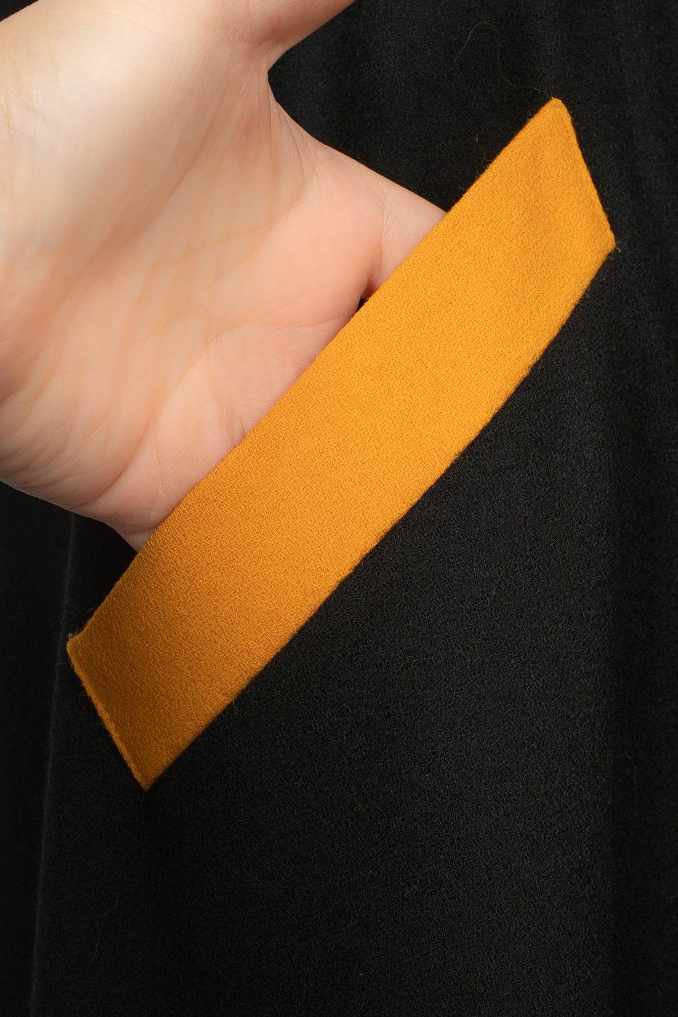 Simon Chang Black Wool Shirt-Style Coat/Cape For Sale 4