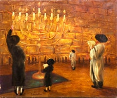 Ecole De Paris Judaica Menorah, Western Wall, Jerusalem Oil Painting