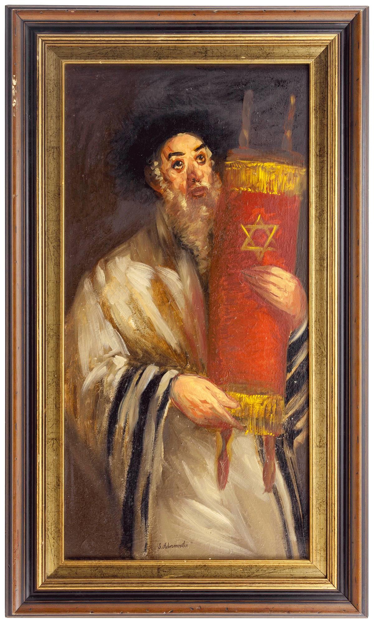 Raro dipinto dell'Ecole De Paris Judaica Rabbin avec Torah (Rabbino con Torah) OIl - Painting di Simon Claude (Vanier) Abramovitch
