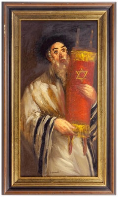 Rare Ecole De Paris Judaica Rabbin avec Torah (Rabbi with Torah) OIl Painting