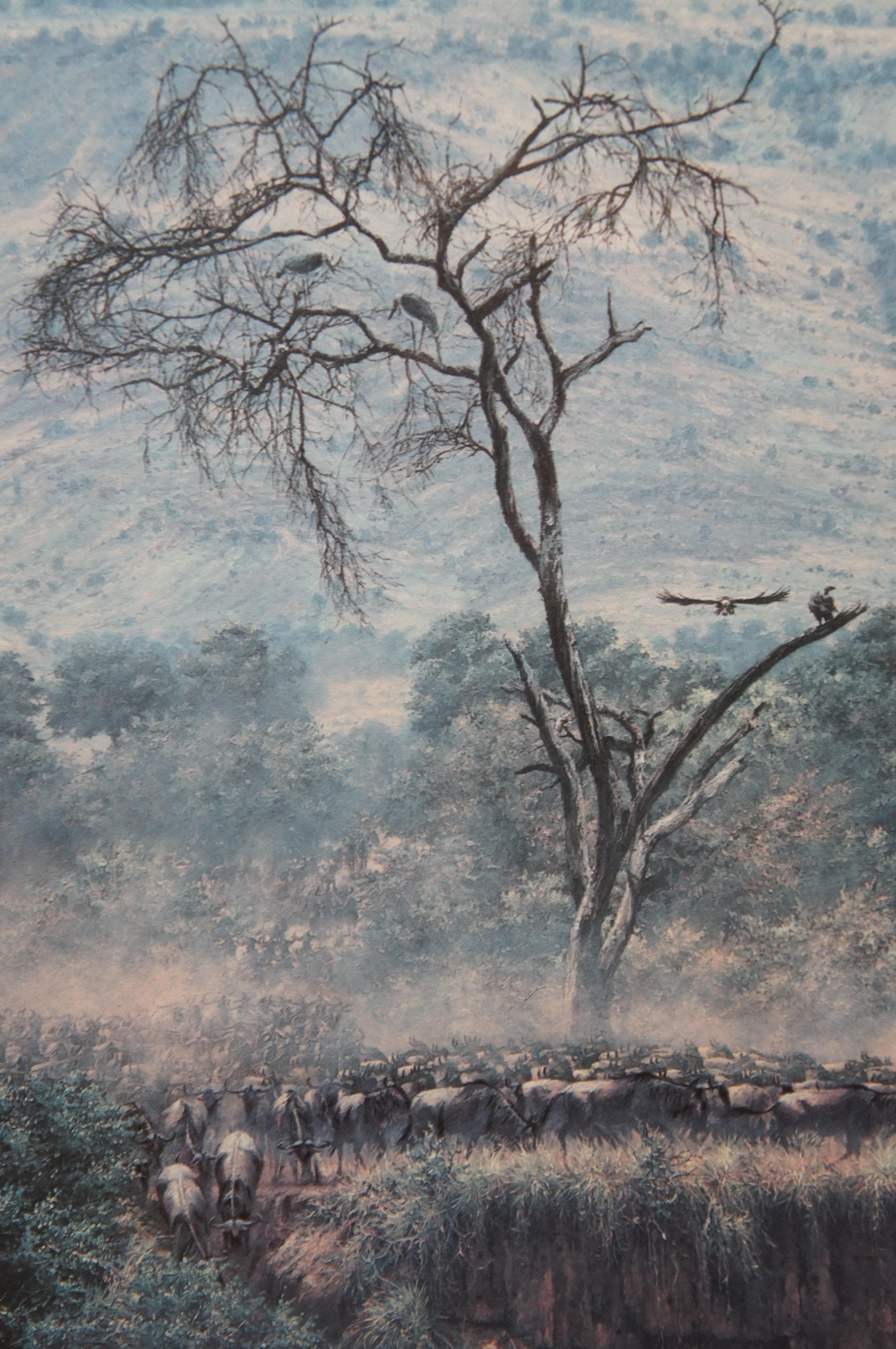 Simon Combes The Crossing 1988 Wildebeest Landscape Signed Lithograph Print COA For Sale 1