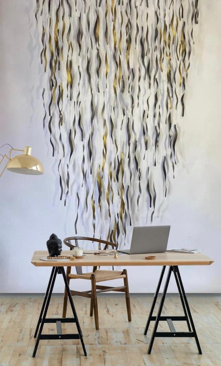 Cascade is a hanging sculpture by artist Simon Day.
HANDMADE TO ORDER : 8-12 WEEKS

The material is anodised aluminium.
Complete size of sculpture: 340 H x 170 W x 25 D cm (133.86 x 66.93 x 9.84 in)

ADDITIONAL INFORMATION:
Size of