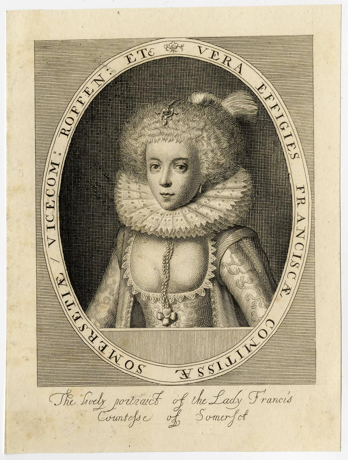 Simon de Passe Portrait Print - Vera effigies Franciscae Comitissae Somersetiae [..].