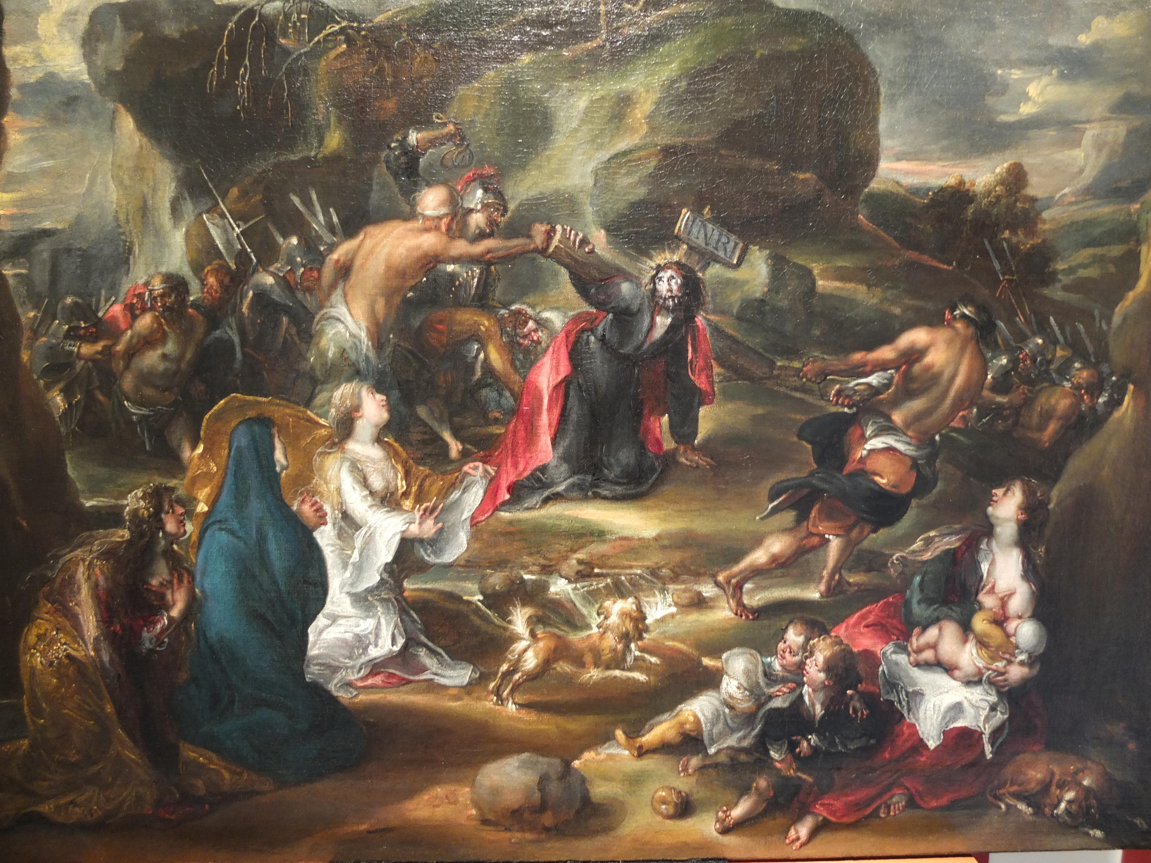 Christ Carrying the Cross, Old Master, Flemish, De Vos, Religious Scene, Rubens - Painting by Simon de Vos
