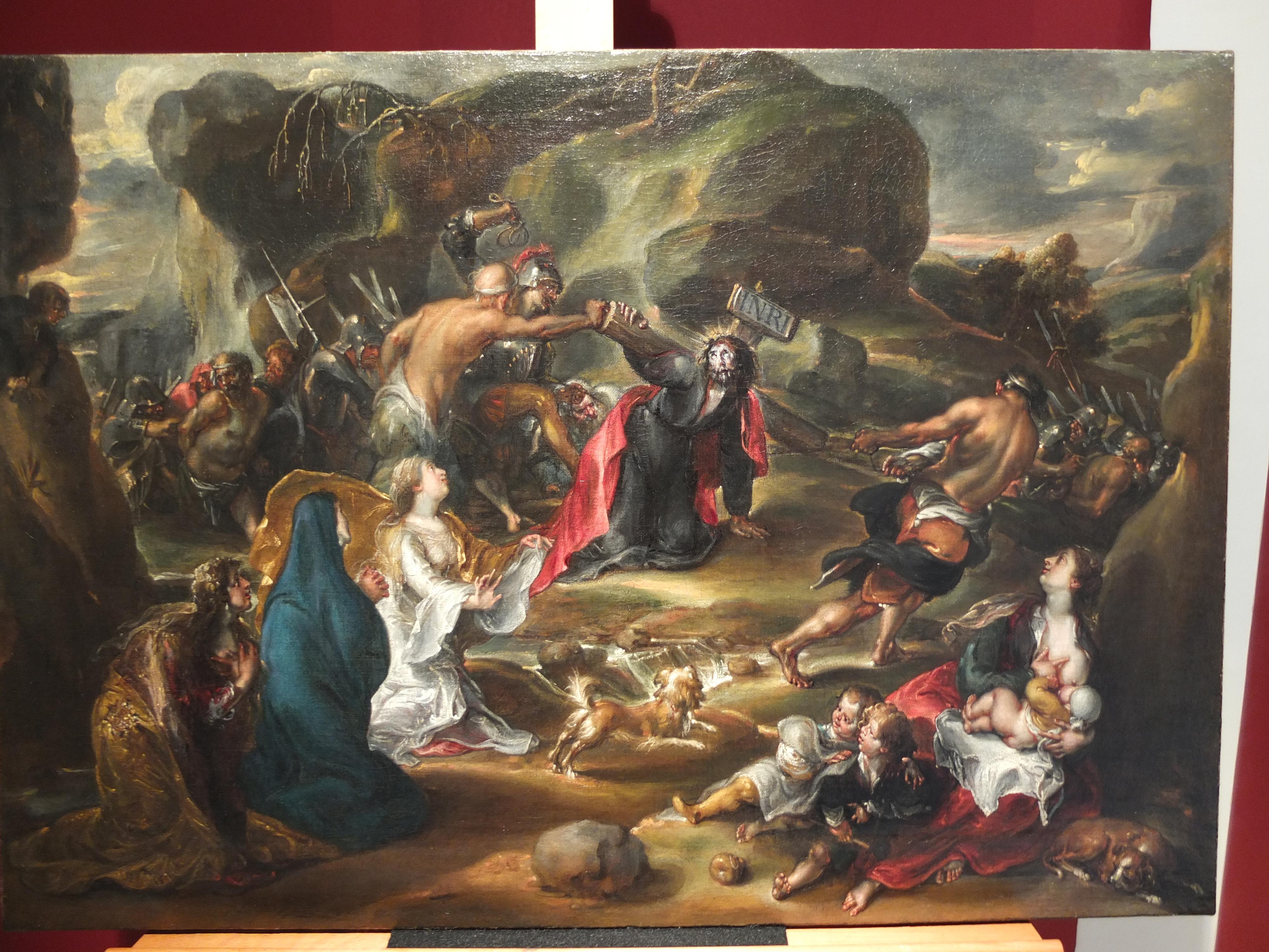Christ Carrying the Cross, Old Master, Flemish, De Vos, Religious Scene, Rubens - Baroque Painting by Simon de Vos