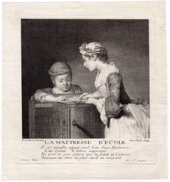 La maitresse d'ecole - A girl teaching a child to read.