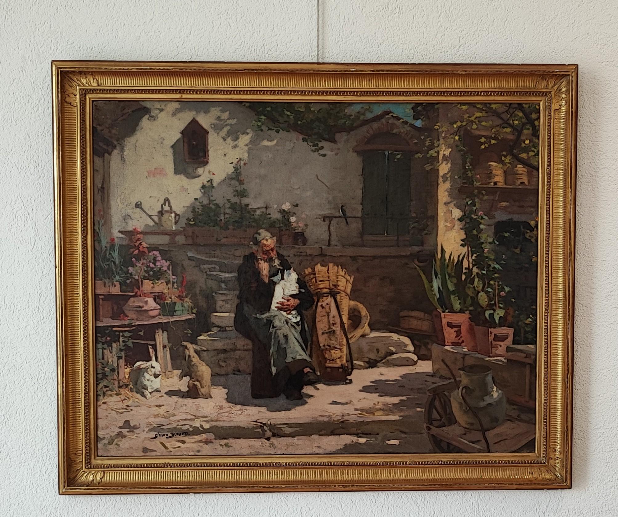 Capuchin-Mönch in seinem Garten – Painting von Simon Durand