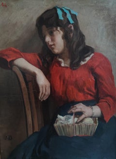 Girl with basket and blue bow
