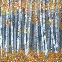 Autumn Silver Birch, Painting, Acrylic on Canvas