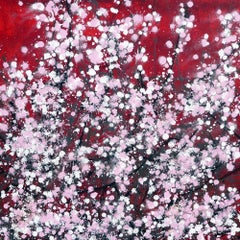 Rosa Blüte auf Rot, Gemälde, Acryl auf Leinwand