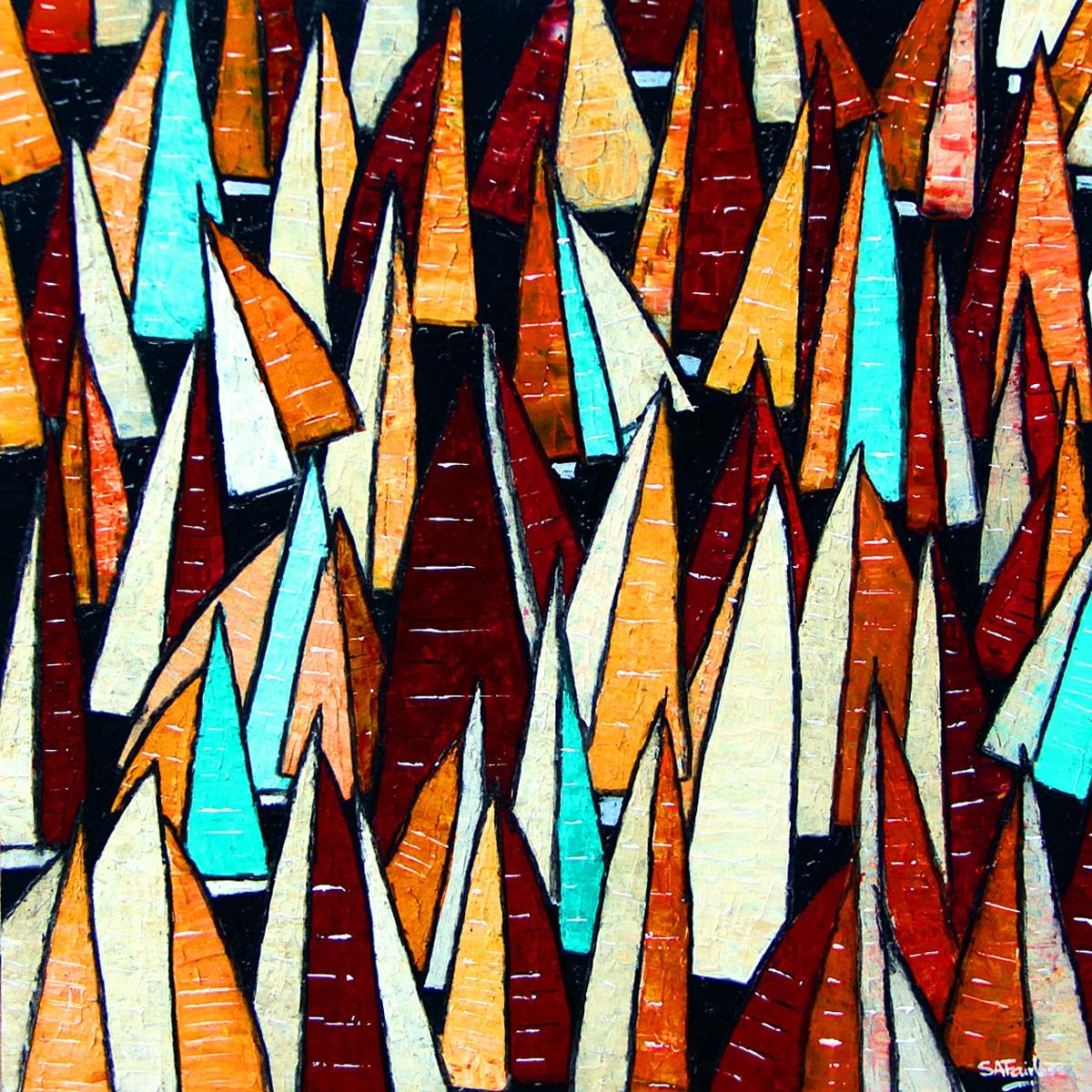 Simon Fairless Abstract Painting - Racing Fleet, Painting, Acrylic on MDF Panel