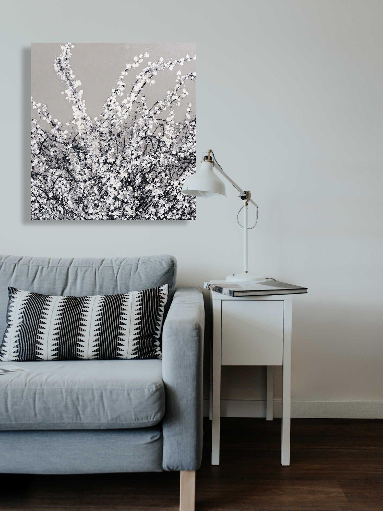 Spring Blossom on Grey, Painting, Acrylic on Canvas 1