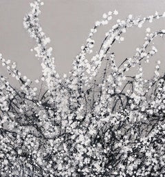 Spring Blossom on Grey, Painting, Acrylic on Canvas