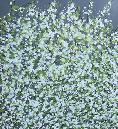 White Blossom with Green, Painting, Acrylic on Canvas