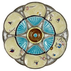 Simon Fielding English Majolica Fan & Insect Japonisme Aesthetic Oyster Plate