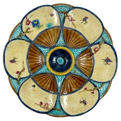 Simon Fielding English Majolica Fan & Insect Turquoise & Brown Oyster Plate