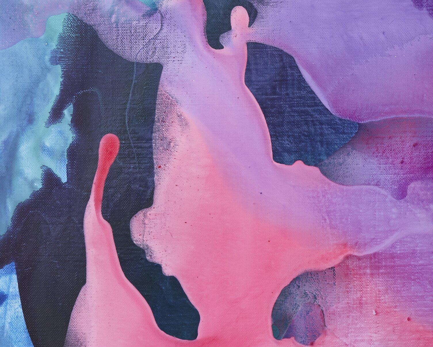 Galassia blu viola rosa, Pittura, Acrilico su tela - Painting Astratto di Simon Findlay