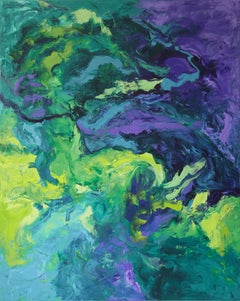 Light Green Dark Purple / Oil Painting 17, Painting, Oil on Canvas