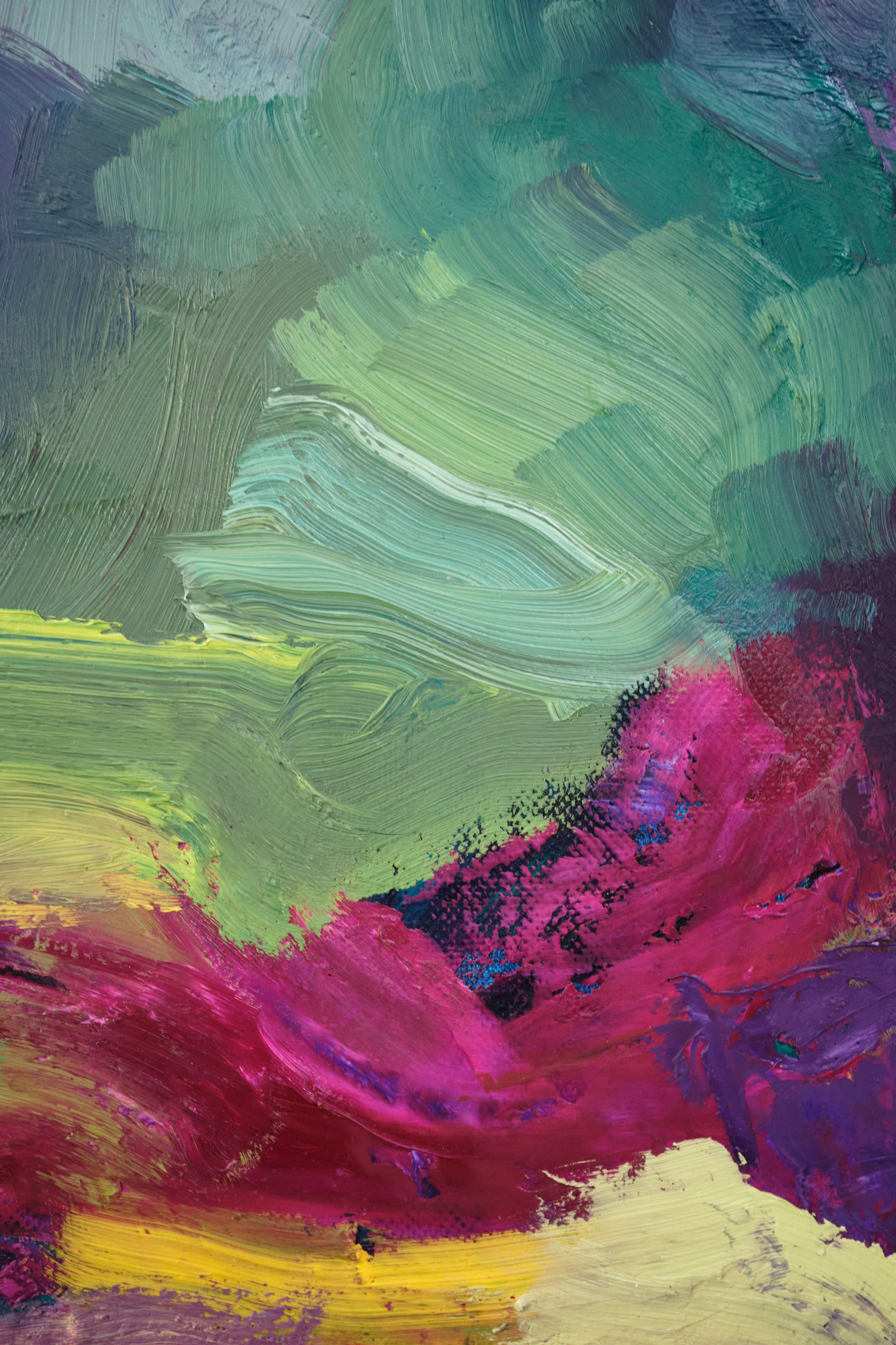 Inizialmente la pittura ad olio veniva spinta con movimenti simili a vortici con una spatola. Nel corso di diversi mesi la tela è stata stratificata con diverse macchie di colore, dando vita a un'opera principalmente di colore verde, viola e giallo.
