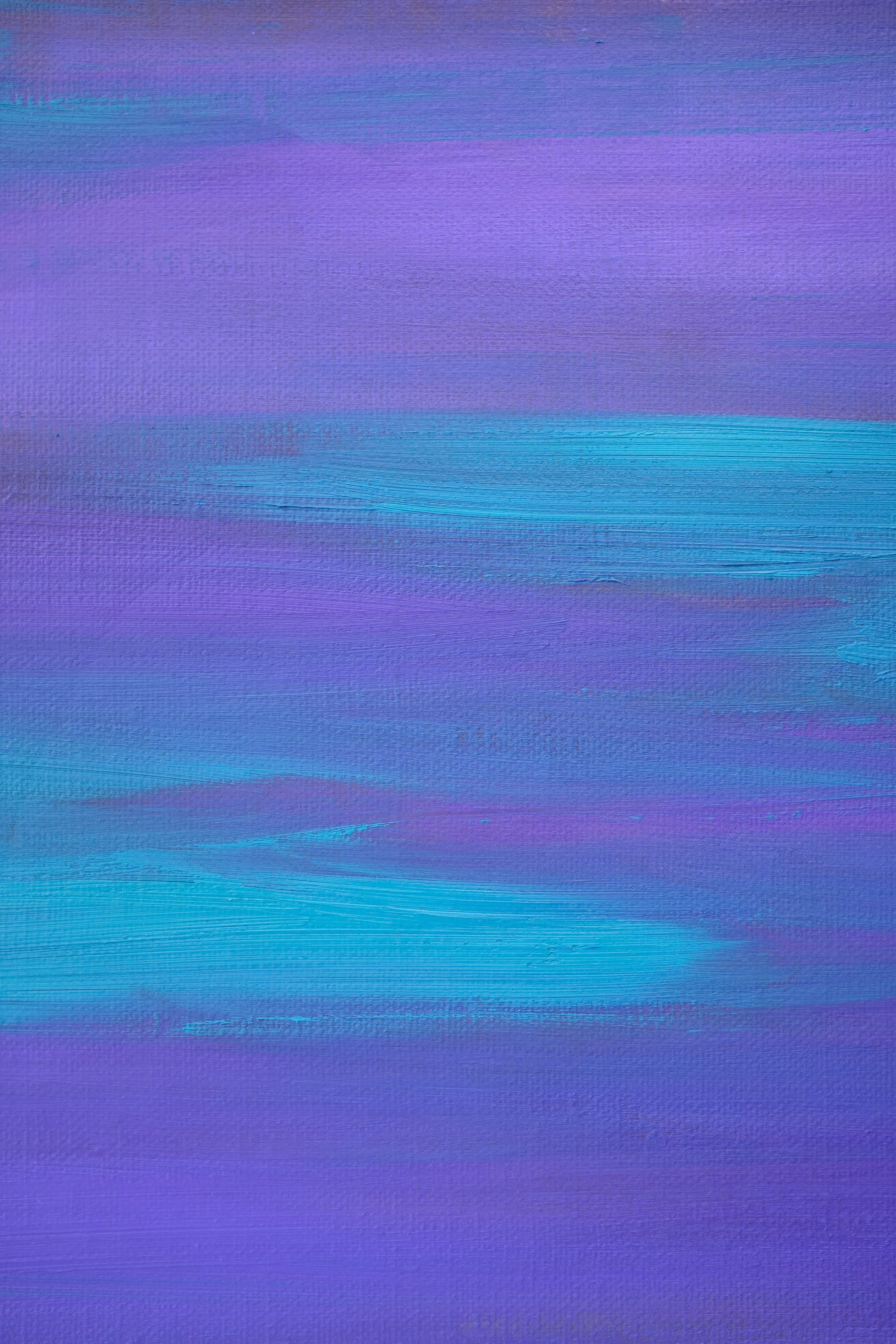 Purple Sky Turquoise Clouds, Painting, Oil on Canvas For Sale 2