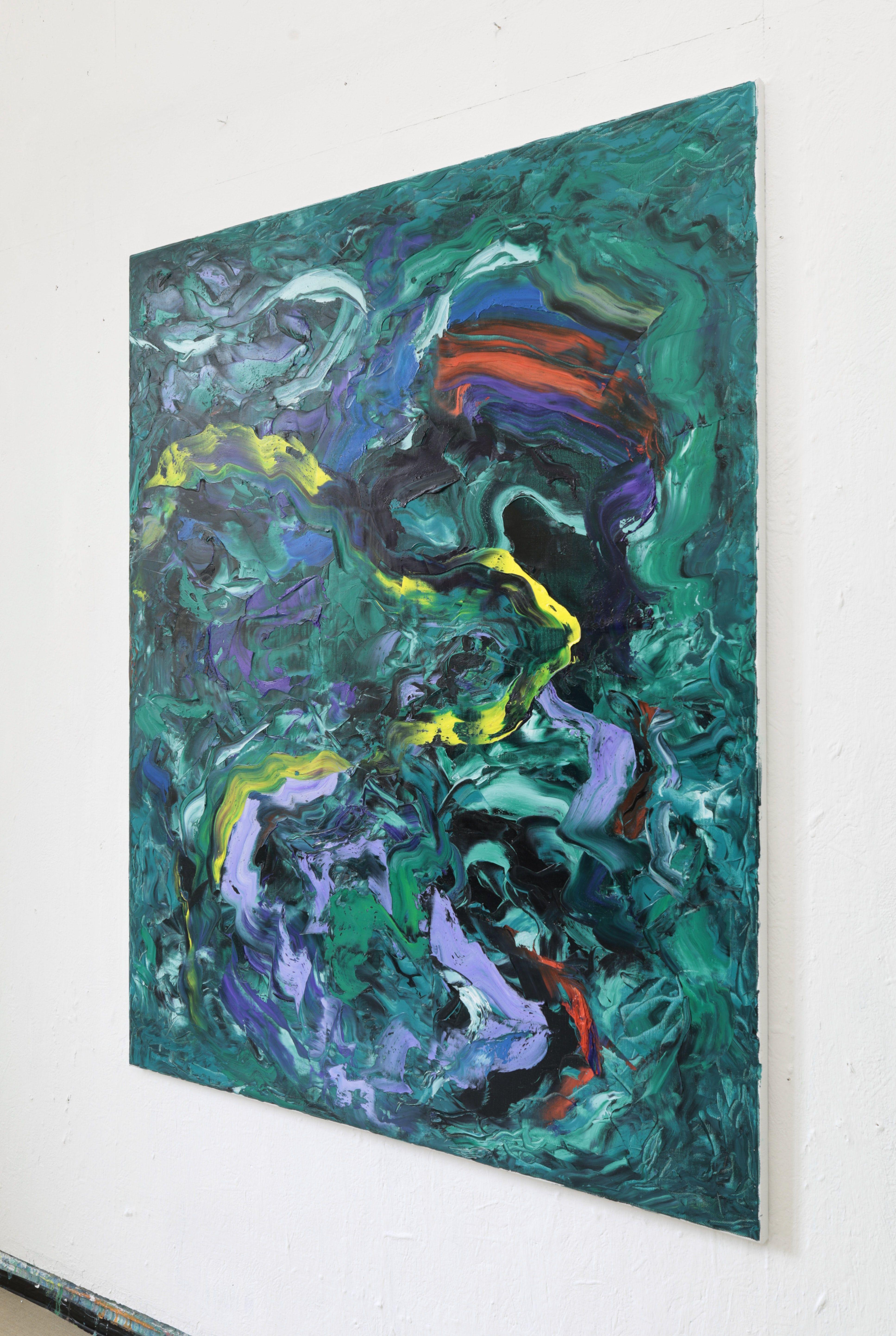 The Chaos Of The Soul And The Physical Destruction, Painting, Oil on Canvas - Blue Abstract Painting by Simon Findlay