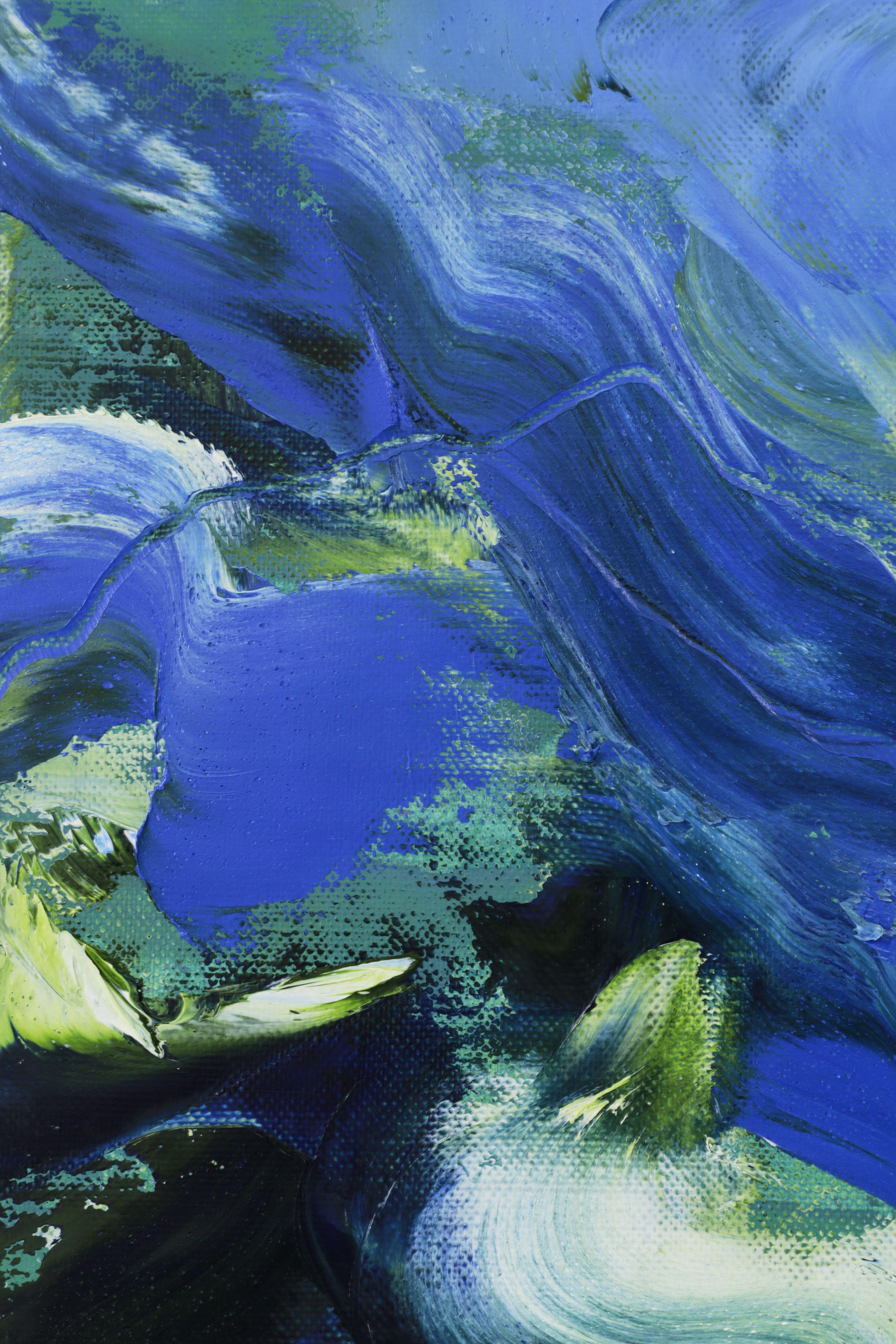 Underwater / Orange And Blue, Painting, Oil on Canvas - Gray Abstract Painting by Simon Findlay