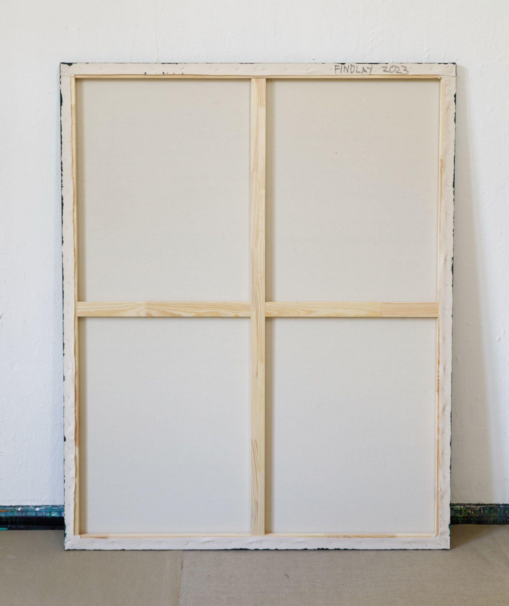 Chi siamo oggi? Chi guida?, Pittura, Acrilico su tela - Abstract Painting Blu di Simon Findlay