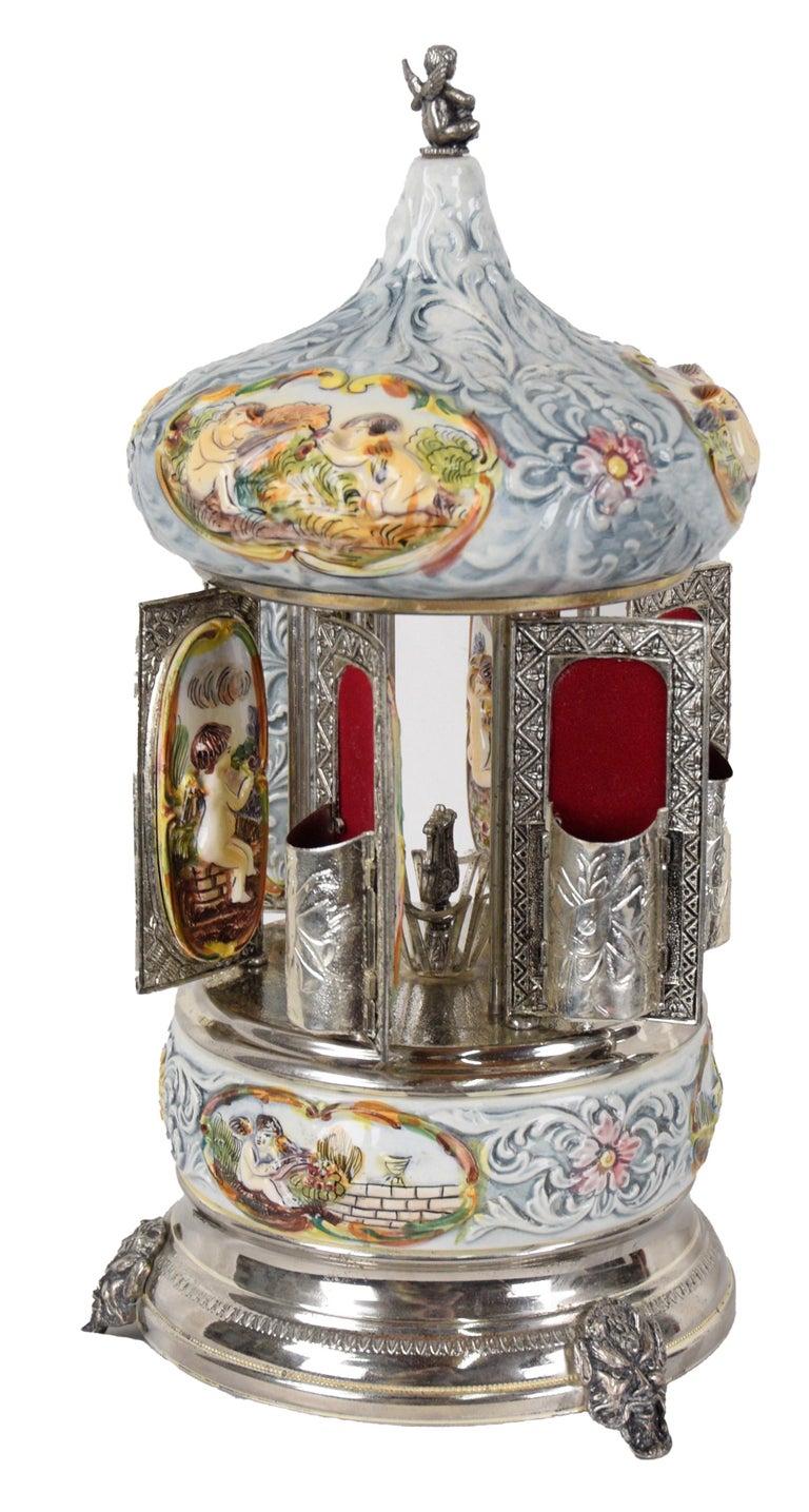Simo, Florence Italy Musical Lipstick Carousel - Capodimonte Porcelain  Cherubs at 1stDibs