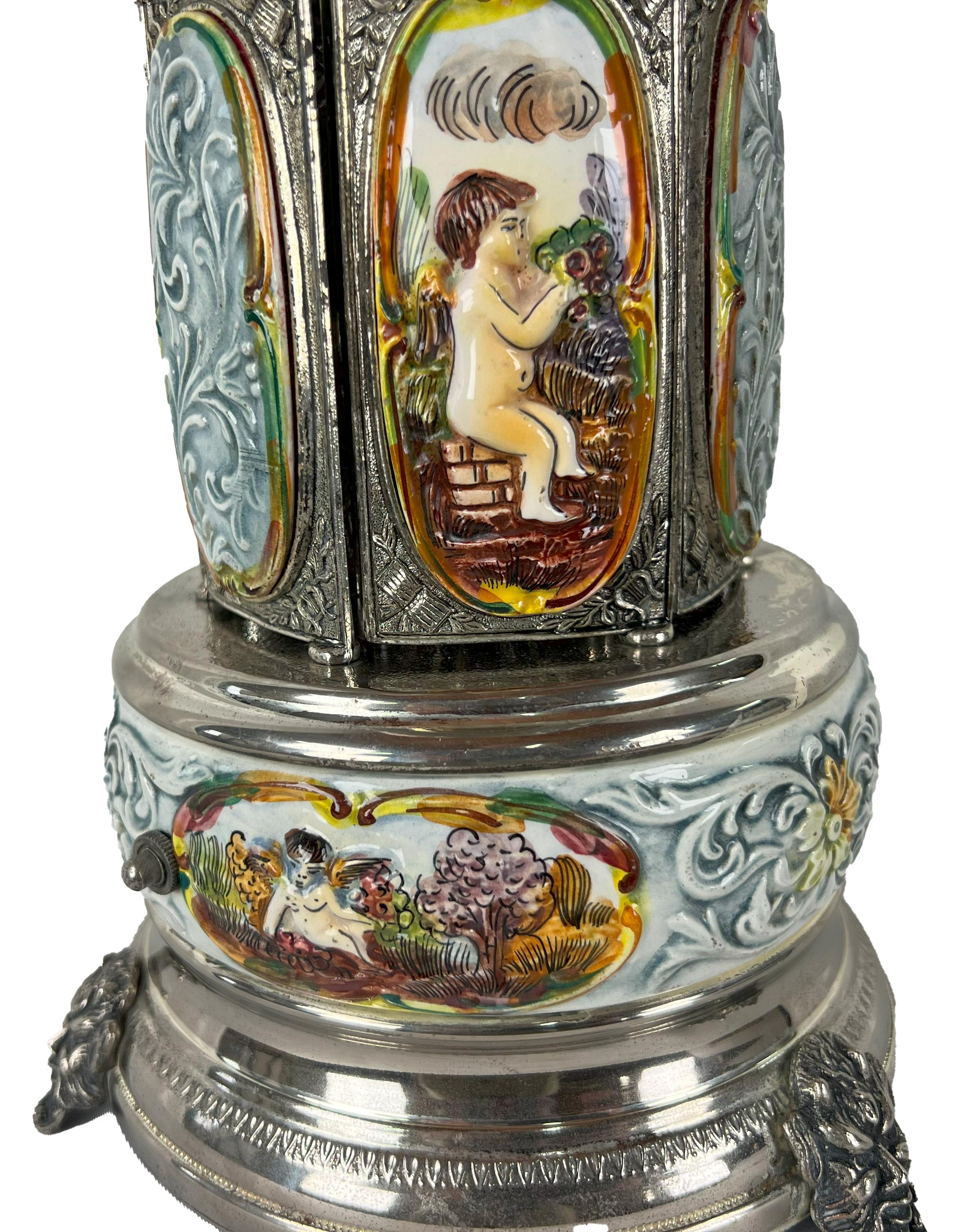 Mid-20th Century Simo, Florence Italy Musical Lipstick Carousel - Capodimonte Porcelain Cherubs