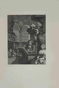 Antique The Sleepy Congregation - Etching by Simon François Ravenet - 1736