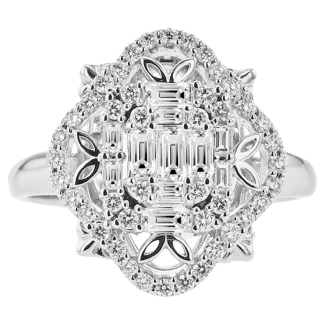 A. Simon G. 0,35ctw Baguette Diamond & 0,32ctw Round Diamond Art Deco Fashion Ring en vente