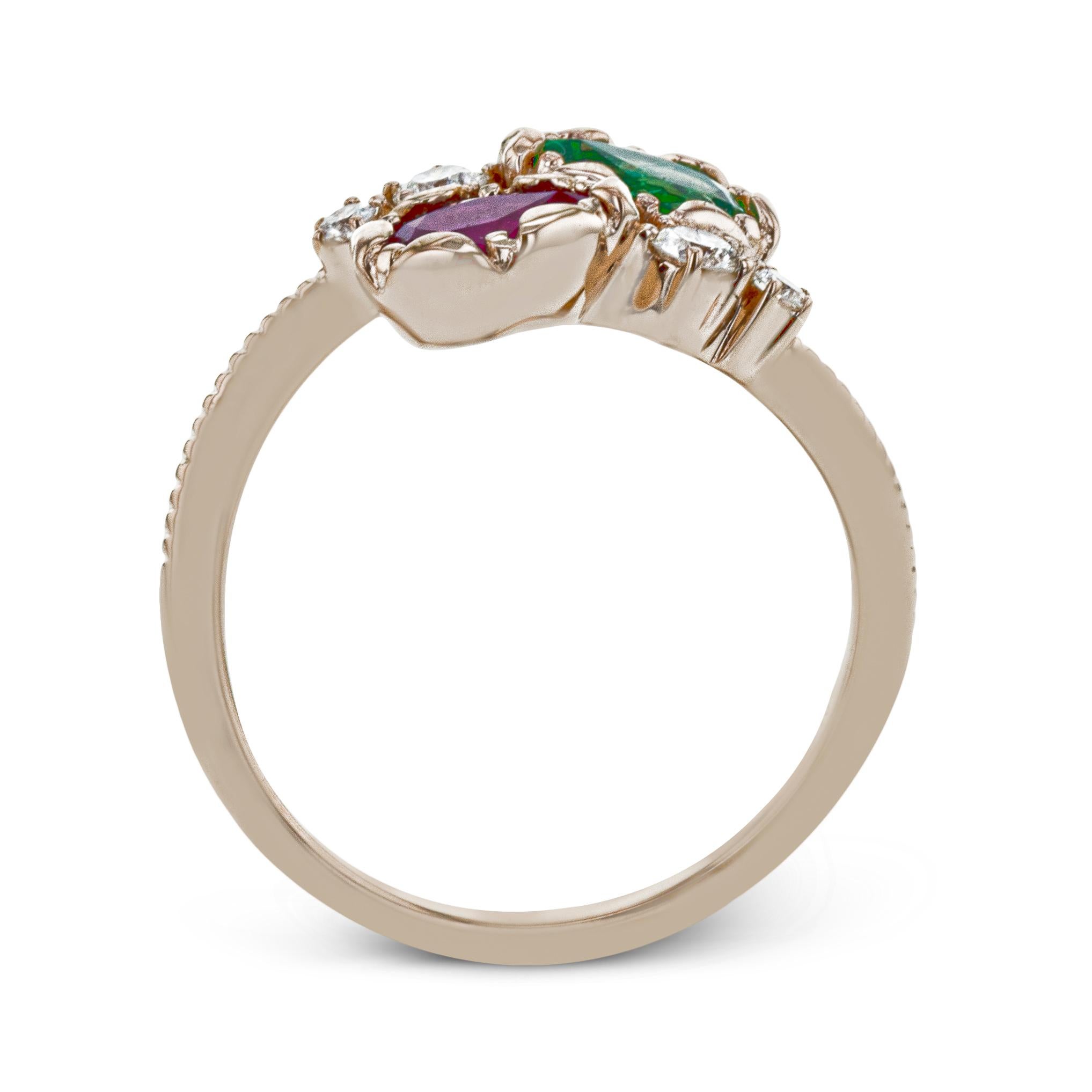 Pear Cut Simon G 0.72ct Pink Sapphire, 0.64ct Tsavorite & 0.27ctw Diamond Fashion Ring For Sale