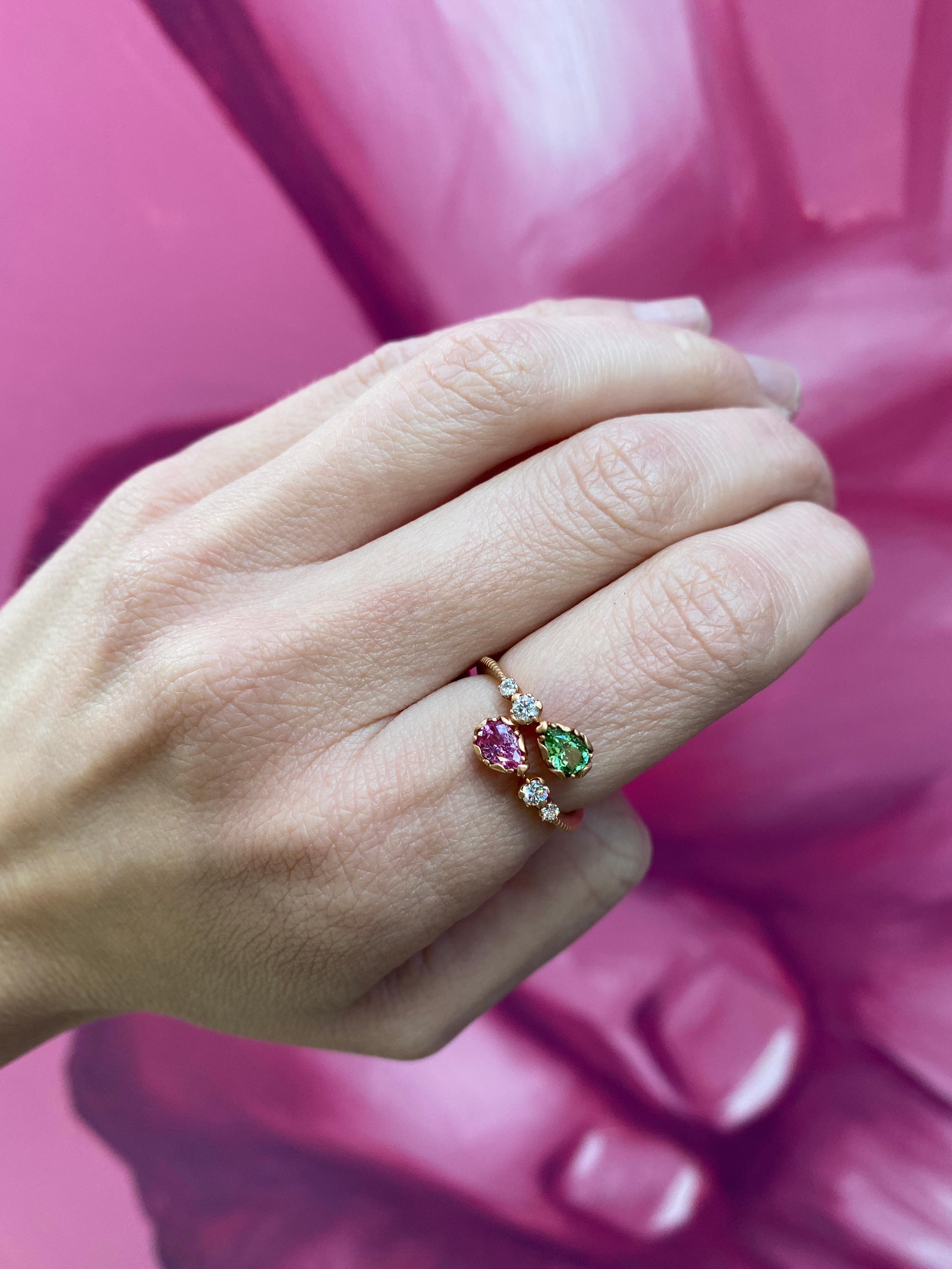Simon G 0.72ct Pink Sapphire, 0.64ct Tsavorite & 0.27ctw Diamond Fashion Ring For Sale 1