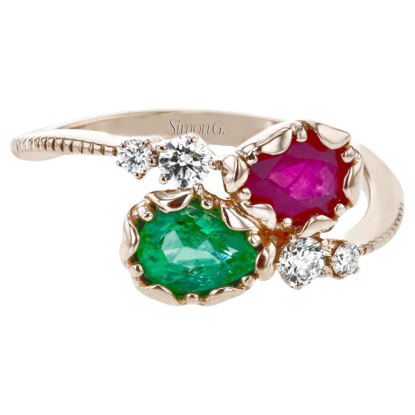 Simon G 0.72ct Pink Sapphire, 0.64ct Tsavorite & 0.27ctw Diamond Fashion Ring For Sale