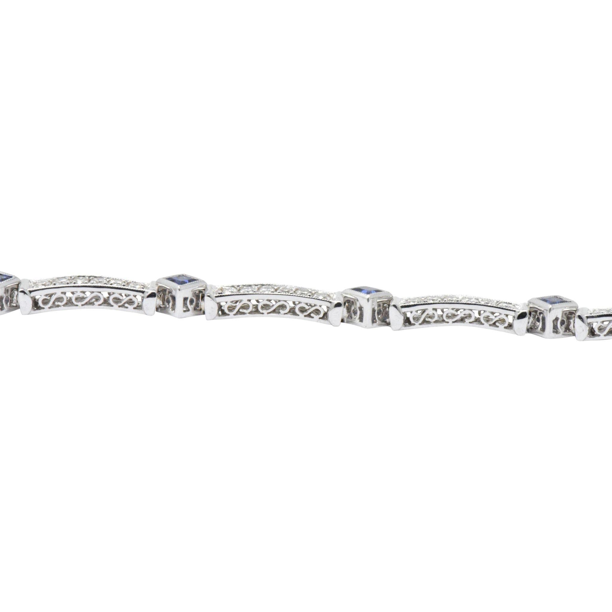 Contemporary Simon G. 2.51 CTW Diamond Sapphire 18 Karat White Gold Line Bracelet