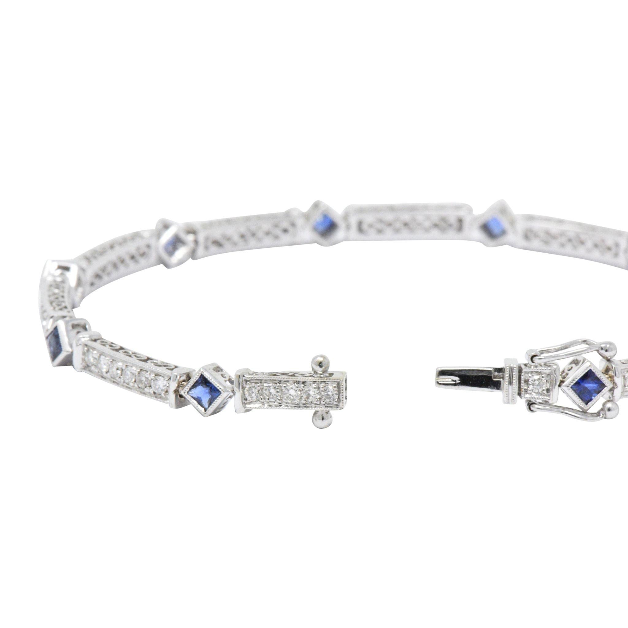 Square Cut Simon G. 2.51 CTW Diamond Sapphire 18 Karat White Gold Line Bracelet