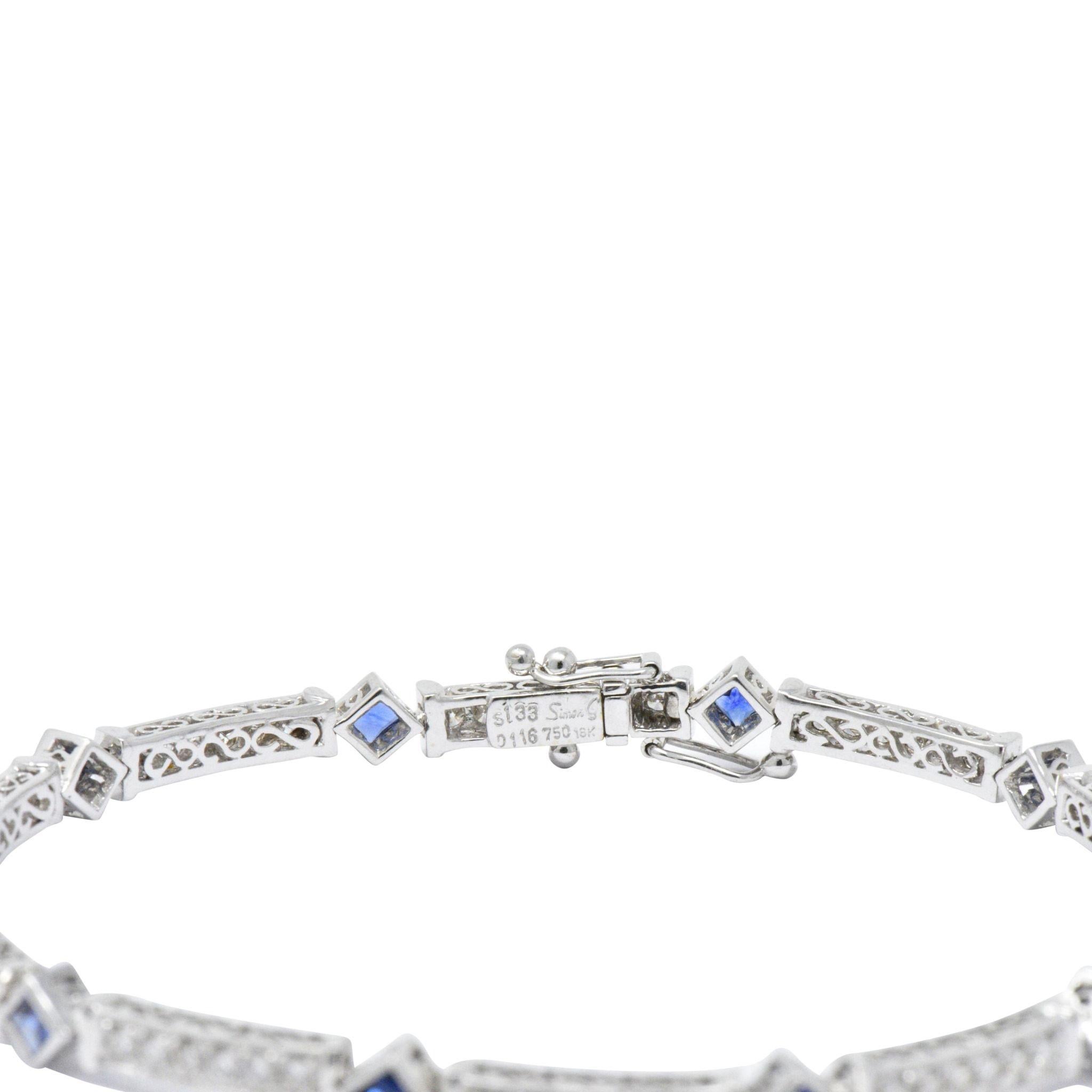 Simon G. 2.51 CTW Diamond Sapphire 18 Karat White Gold Line Bracelet In Excellent Condition In Philadelphia, PA