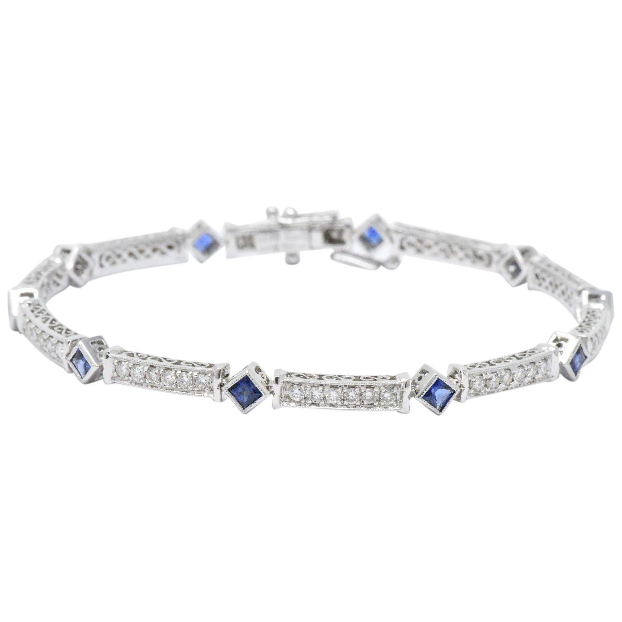 Women's or Men's Simon G. 2.51 CTW Diamond Sapphire 18 Karat White Gold Line Bracelet
