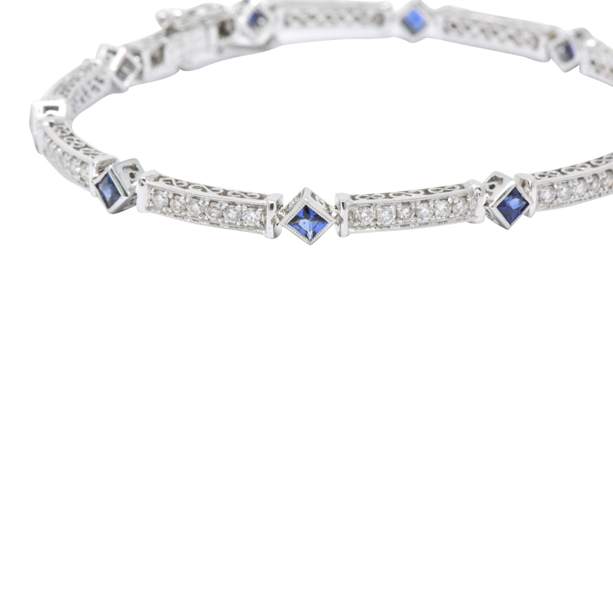 Simon G. 2.51 CTW Diamond Sapphire 18 Karat White Gold Line Bracelet 1
