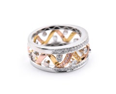 Simon G 18 Karat Tri Tone Diamond, Pink Diamond, and Yellow Diamond Cigar Band