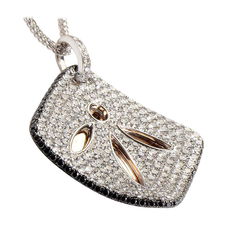 Simon G. 18 Karat White and Rose Gold Diamond Set Leaf Pendant Necklace