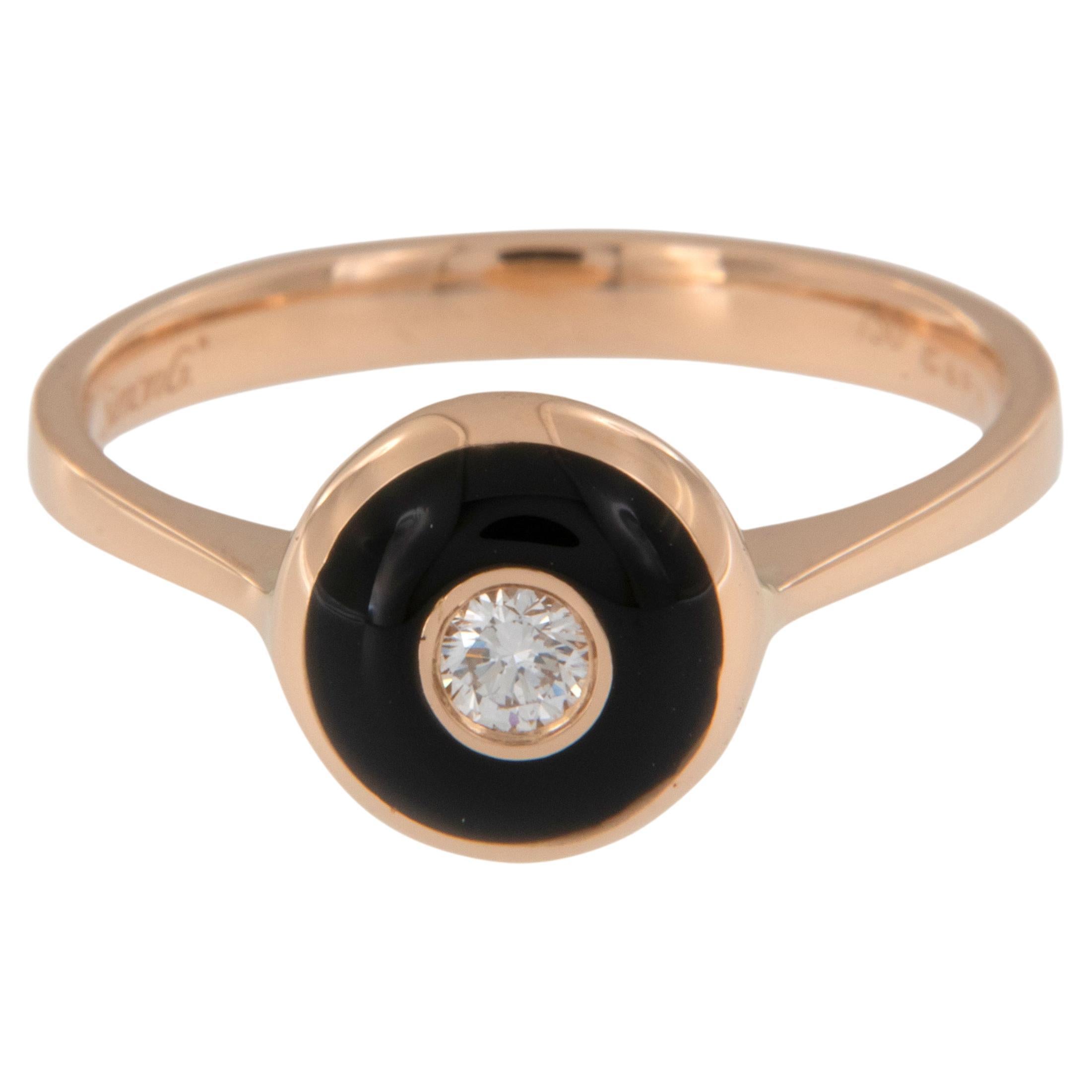 Simon G Limitierte Auflage 18 Karat Gelbgold Schwarz Emaille Diamant Evil Eye Ring im Angebot