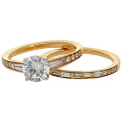 Simon G. 18 Karat Yellow Gold Tapered Channel Set Wedding Set