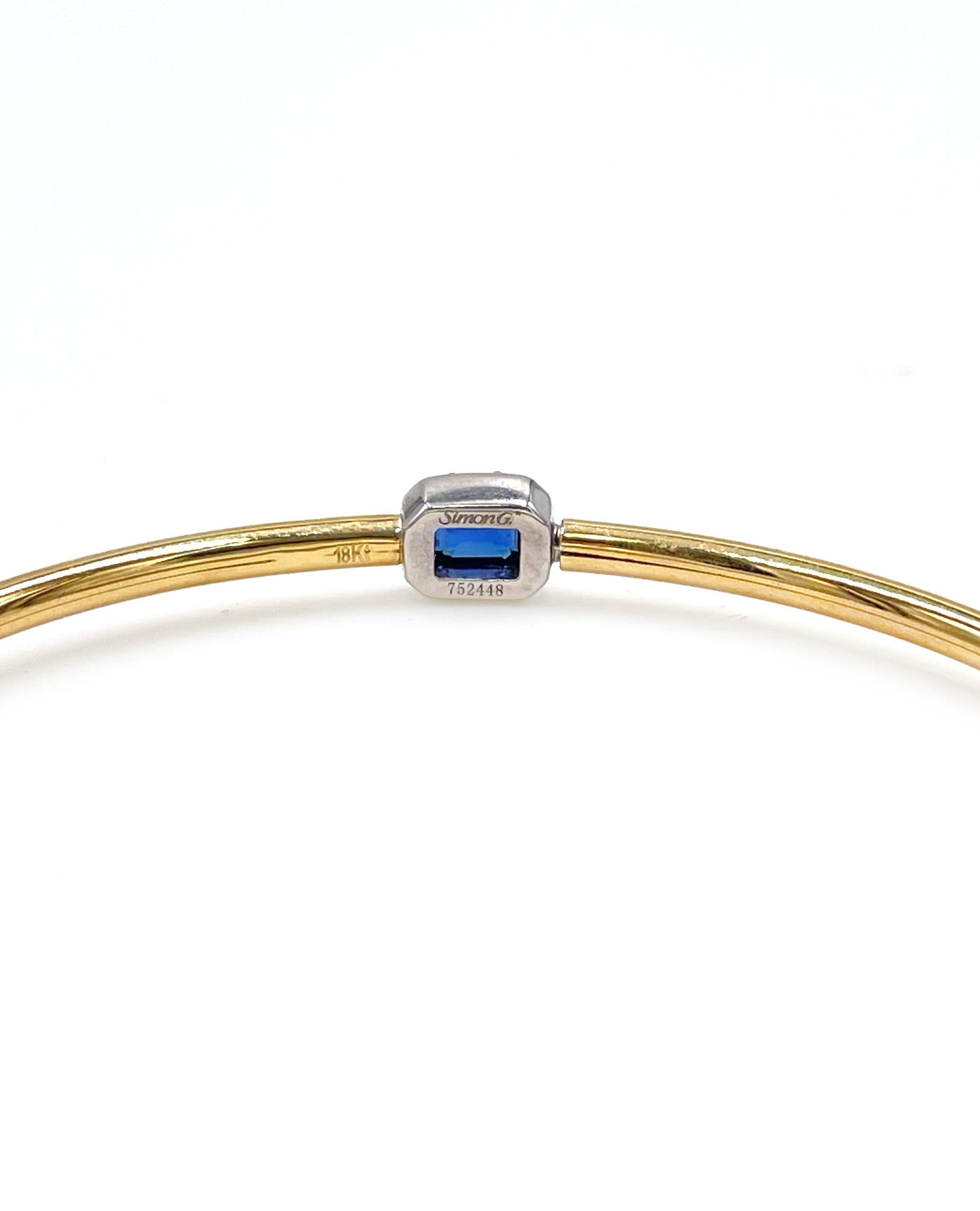 Women's Simon G. 18K Gold Bangle Bracelet with Diamonds and Sapphire - LB2494 For Sale