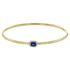Simon G. 18K Gold Bangle Bracelet with Emerald-Cut Sapphire, Halo Round Diamonds