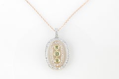 Simon G 18K Tri Gold White and Yellow Diamond Oval Necklace